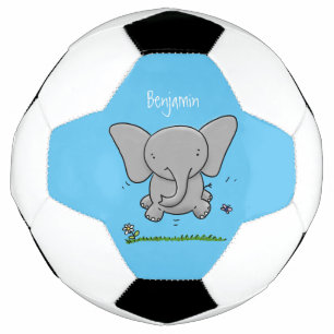 Cute adorable baby elephant cartoon illustration soccer ball