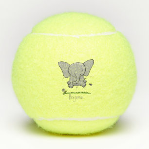 Cute adorable baby elephant cartoon illustration tennis balls