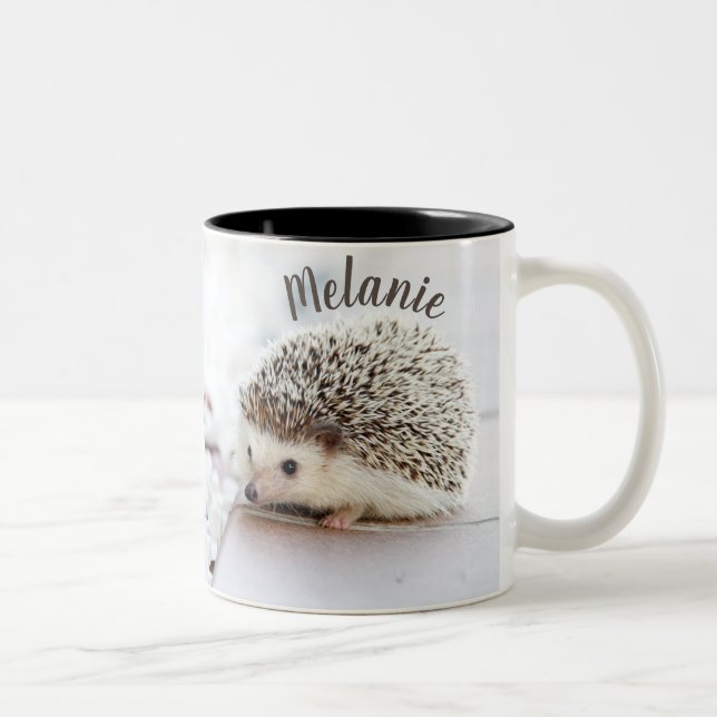 Cute adorable baby hedgehog personalised Two-Tone coffee mug (Right)