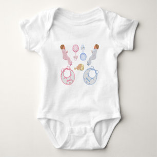 Cute Adorable Baby Shower Crib Nursery Footprints Bodysuit