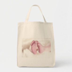 Cute Adorable Baby Shower Crib Nursery Footprints Tote Bag
