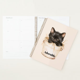 Cute Adorable Black Cat in Bucket Planner