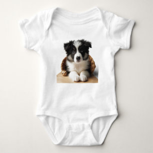 Cute Adorable Border Collie Puppy Dog  Baby Bodysuit