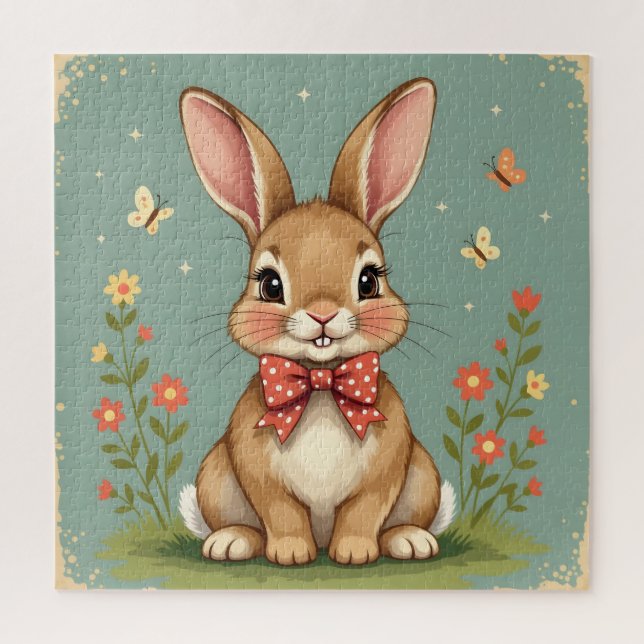 Cute adorable brown bunny with bow tie jigsaw puzzle (Vertical)