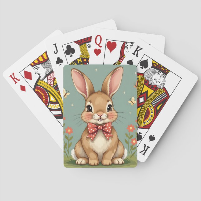 Cute adorable brown bunny with bow tie playing cards (Back)