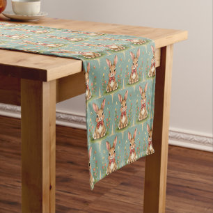 Cute adorable brown bunny with bow tie short table runner