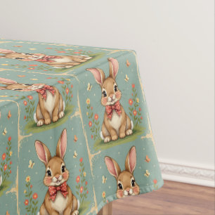 Cute adorable brown bunny with bow tie tablecloth