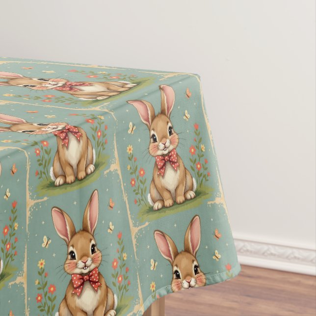 Cute adorable brown bunny with bow tie tablecloth (In Situ)