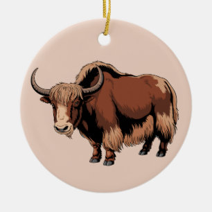 Cute & adorable brown Yak Ceramic Tree Decoration