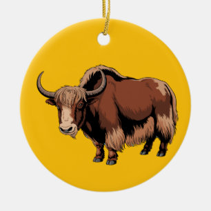 Cute & adorable brown Yak  Ceramic Tree Decoration