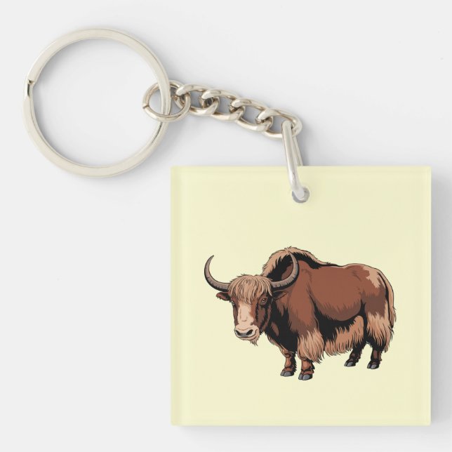 Cute & adorable brown Yak  Key Ring (Front)