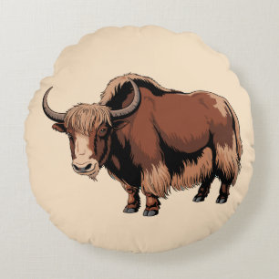 Cute & adorable brown Yak Round Cushion