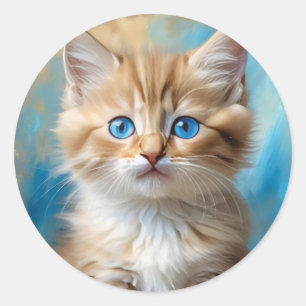 Cute Adorable Cat Portrait  Classic Round Sticker
