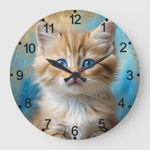 Cute Adorable Cat Portrait Large Clock