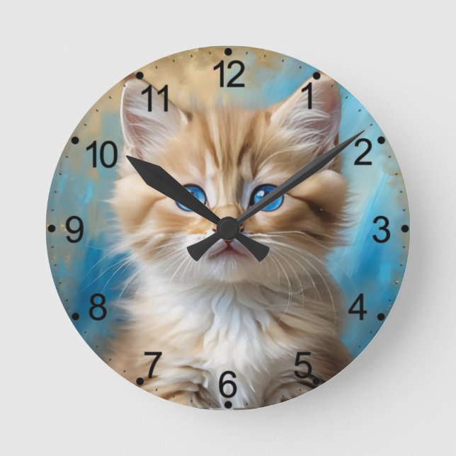Cute Adorable Cat Portrait  Round Clock (Front)