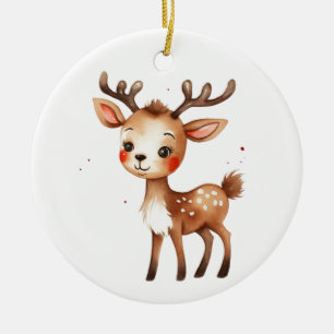 Cute Adorable Christmas Holiday Reindeer 2  Ceramic Tree Decoration