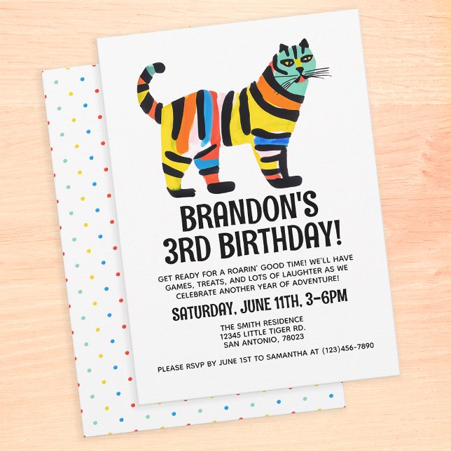 Cute Adorable Colourful Tiger Kid's Birthday Party Invitation (Creator Uploaded)
