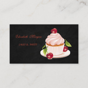Cute Adorable, Cupcake, Black Business Card