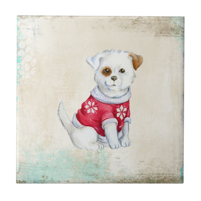 Cute adorable domestic puppy tile (Front)
