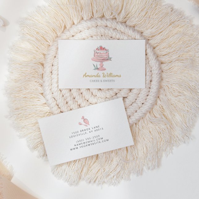 Cute Adorable Elegant Cake & Sweets Bakery Business Card (Creator Uploaded)