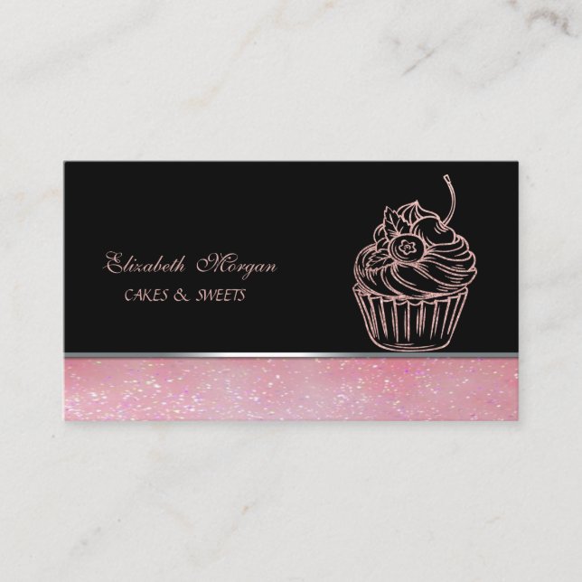 Cute Adorable  Elegant ,Glitter Cupcake Bakery Business Card (Front)