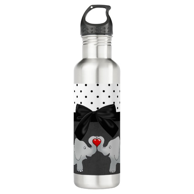 Cute Adorable Elephants,Polka Dots,Black Bow 710 Ml Water Bottle (Front)