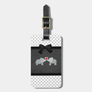 Cute Adorable Elephants,Polka Dots,Black Bow Luggage Tag