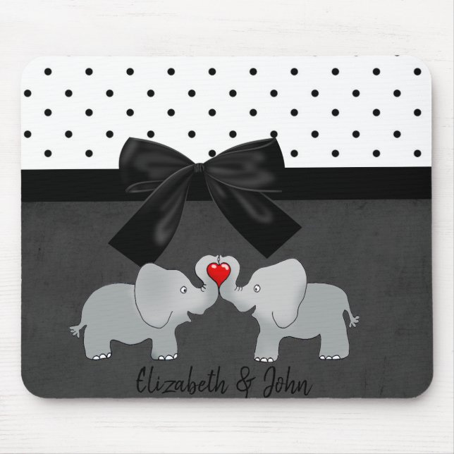 Cute Adorable Elephants,Polka Dots, Bow Mouse Pad (Front)