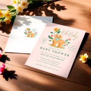 Cute Adorable Floral Golden Retriever Baby Shower Invitation
