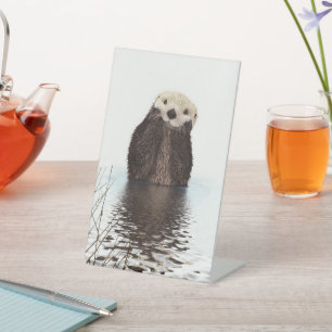 Cute Adorable Fluffy Otter Animal Pedestal Sign