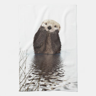 Cute adorable fluffy otter animal tea towel