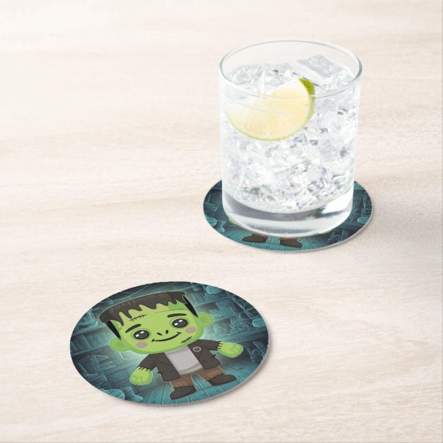 Cute Adorable Frankenstein Paper Coaster (Insitu)