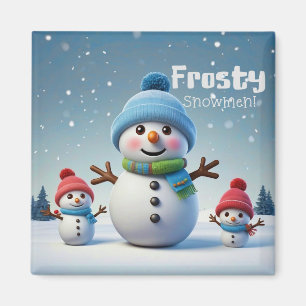 Cute Adorable Frosty Snowmen in Cold Winter Magnet