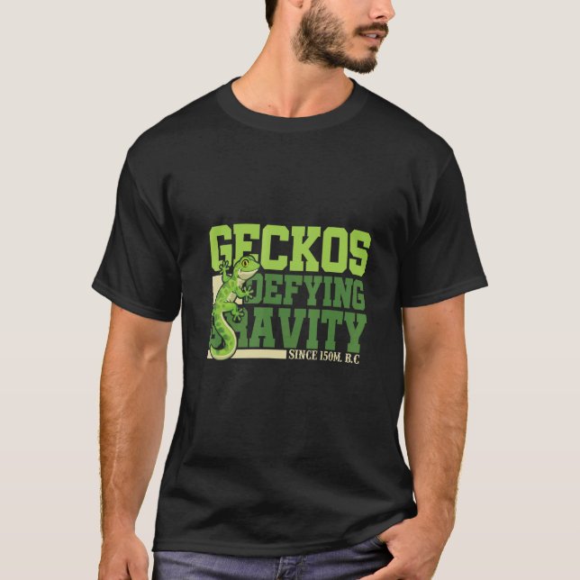 Cute Adorable Geckos Defying Gravity for Lizard T-Shirt (Front)