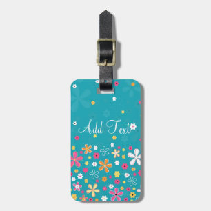 Cute adorable girly trendy hand drawn floral luggage tag