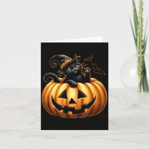 Cute Adorable Halloween Black Cat Jack O Lantern Card