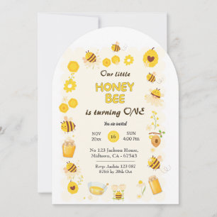 Cute adorable Honey Bee themed 1st birthday Invitation