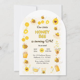 Cute adorable Honey Bee themed 1st birthday Invitation