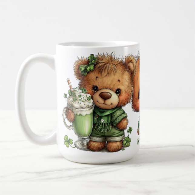 CUTE ADORABLE IRISH DRESSED TEDDY BEARS COFFEE MUG (Left)