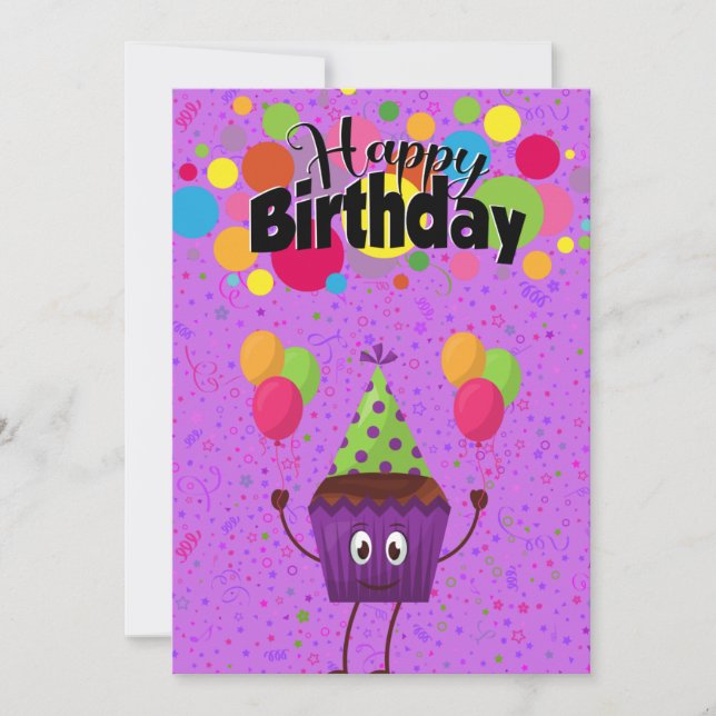 Cute Adorable Kawaii Birthday Cupcake Greeting Card (Front)