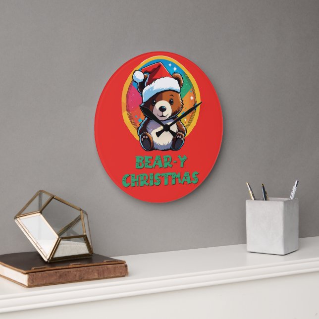Cute Adorable Kawaii Chibi Bear-y Christmas Bear Large Clock (Office)