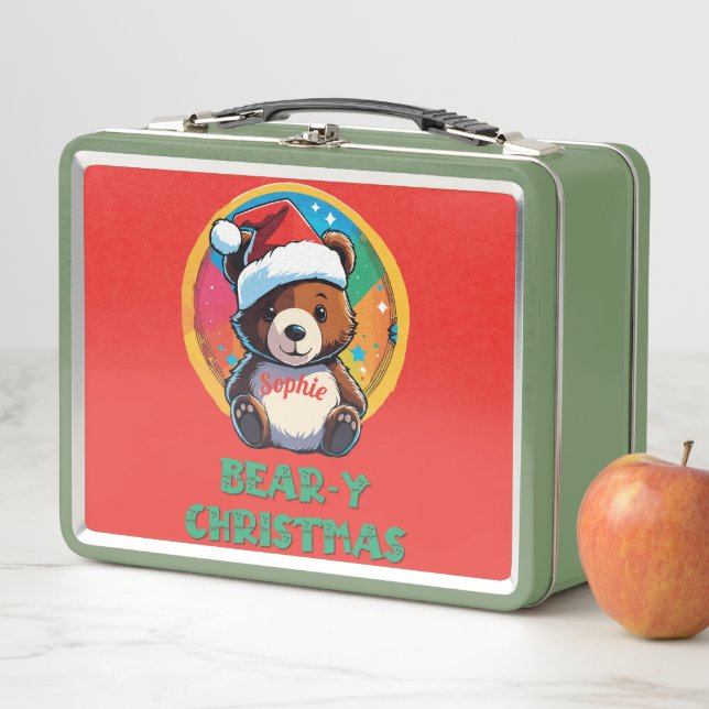 Cute Adorable Kawaii Chibi Bear-y Christmas Bear Metal Lunch Box (In Situ)