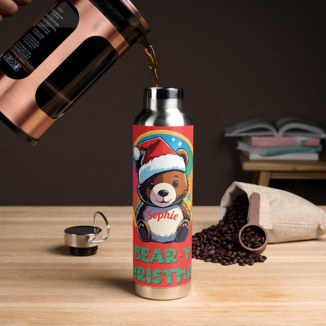 Cute Adorable Kawaii Chibi Bear-y Christmas Bear Water Bottle (Coffee)
