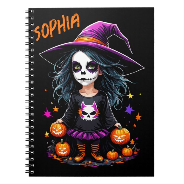 Cute Adorable Kawaii Halloween Witch Notebook (Front)
