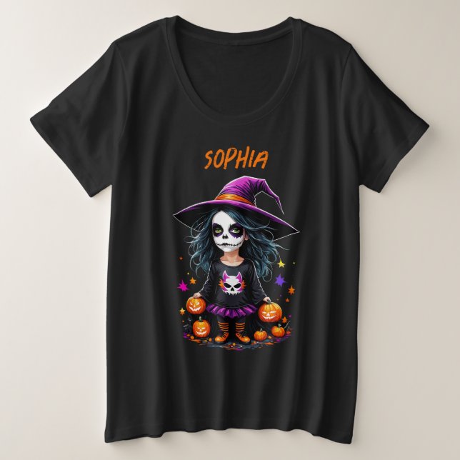 Cute Adorable Kawaii Halloween Witch Plus Size T-Shirt (Design Front)