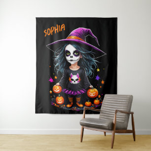 Cute Adorable Kawaii Halloween Witch Tapestry