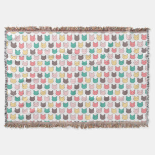 Cute adorable kittens heads illustration pattern throw blanket