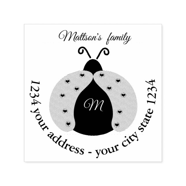 Cute adorable ladybug monogram self-inking stamp (Design)
