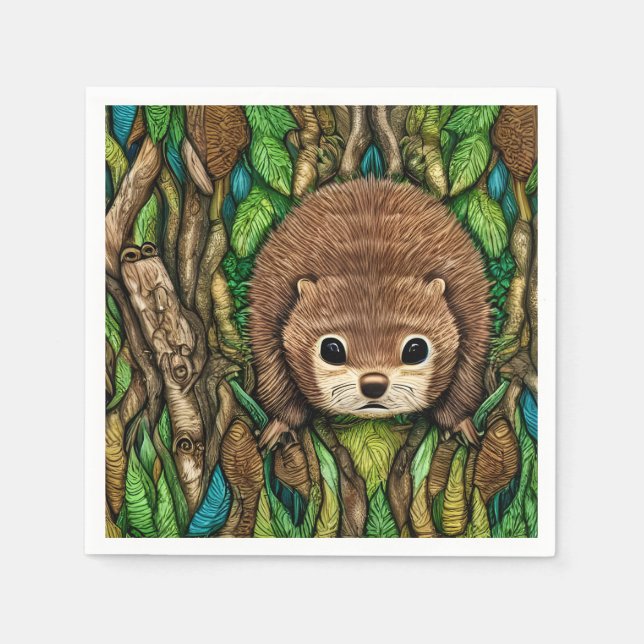 Cute Adorable Little Baby Beaver Napkin (Front)