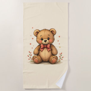 Cute adorable little brown bear with tie beach towel